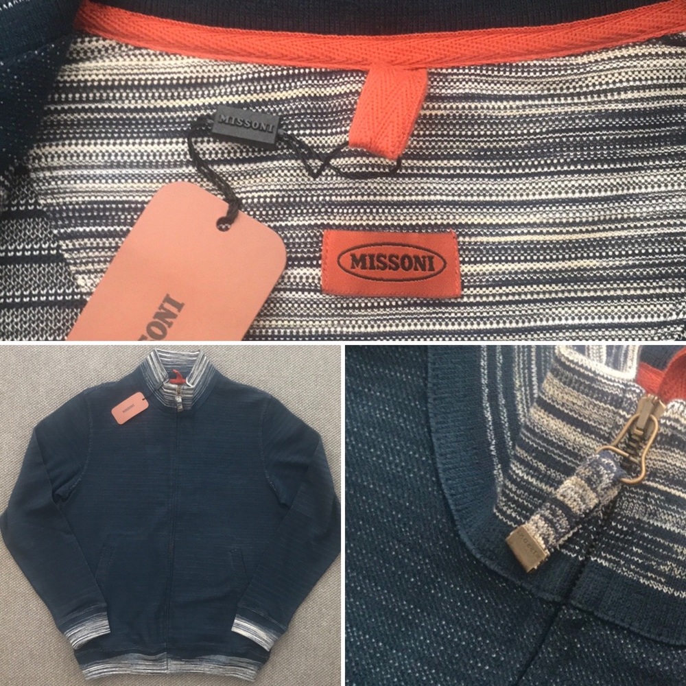 MISSONI  Navy/Blue Long Sleeve Zip Front NWT